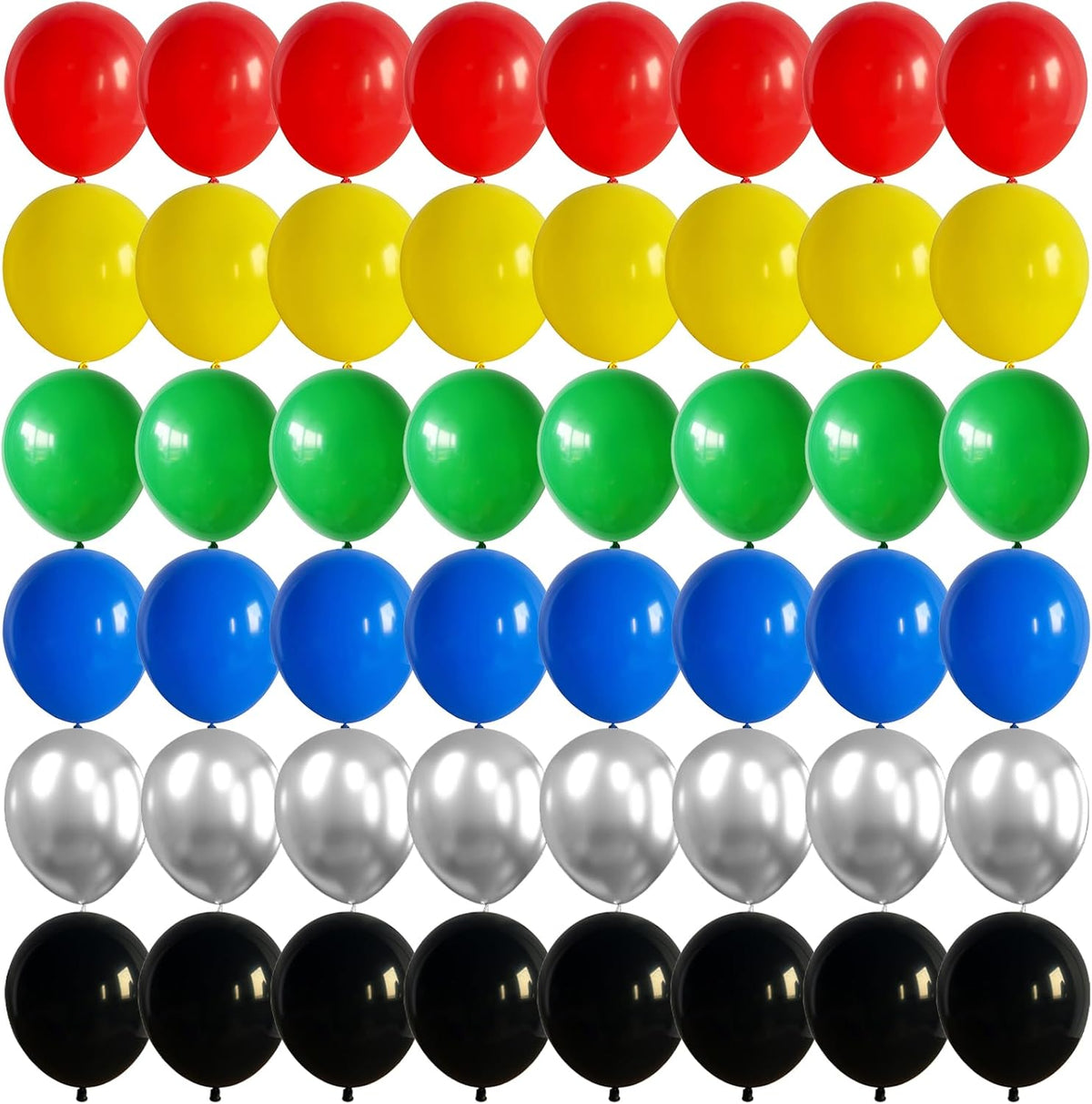 60 Pack Balloons Red Yellow Green Blue Black Party Balloons with Metallic Silver Helium Balloon
