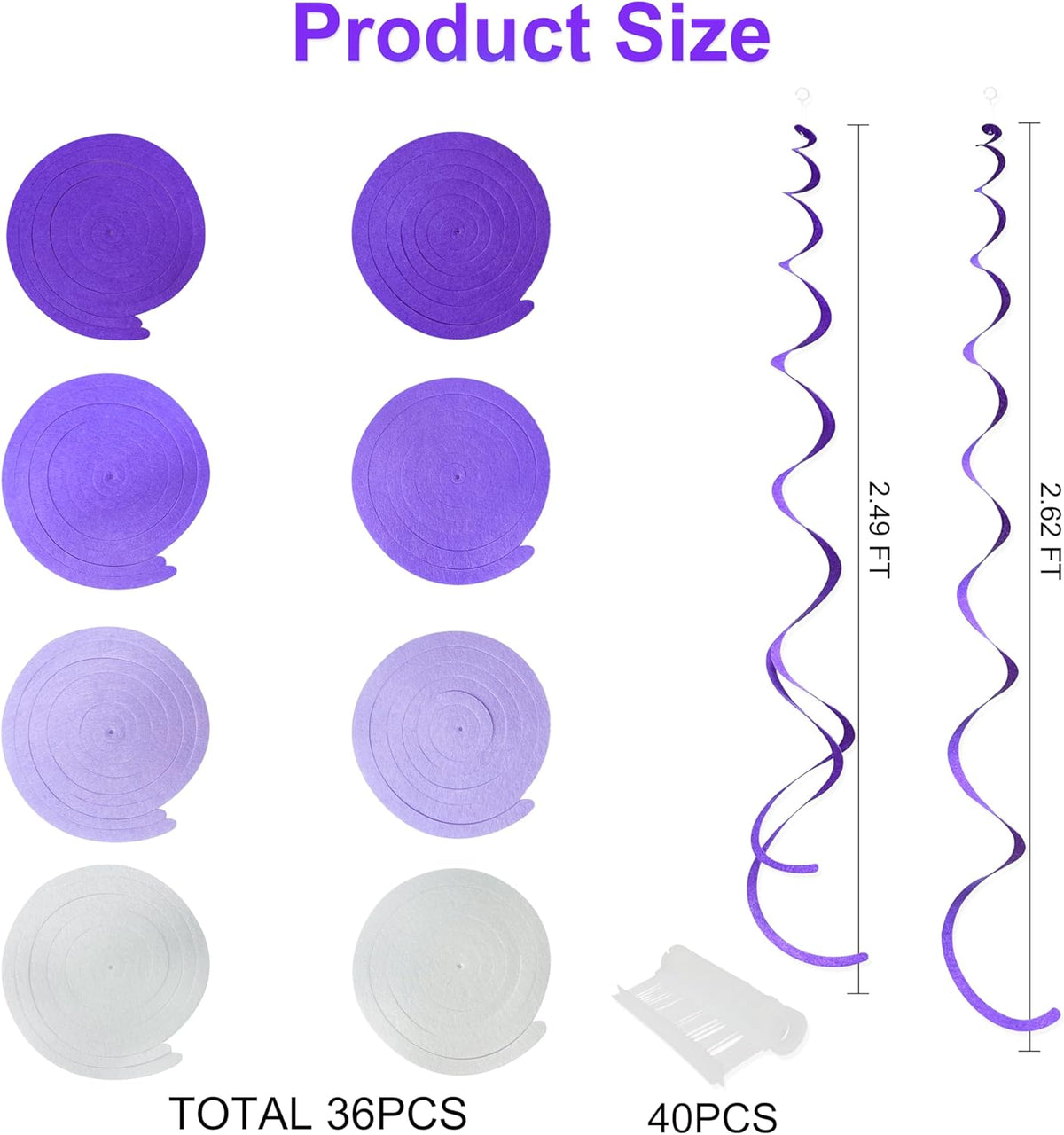 36Pcs Purple Hanging Swirl Decorations Ombre Purple Felt Swirl Streamer Spiral Ceiling Garland for