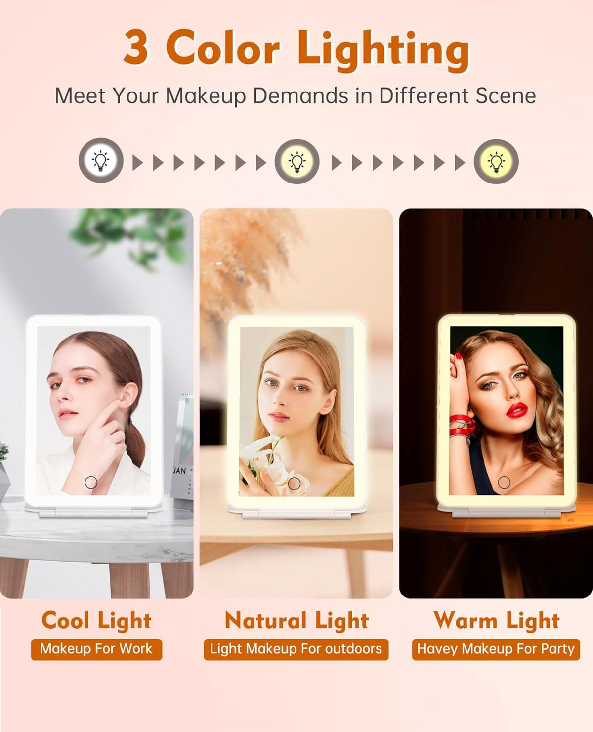 FUNTOUCH Rechargeable Travel Makeup Mirror with Lights and 10X Magnifying Mirrors, Portable Lighted