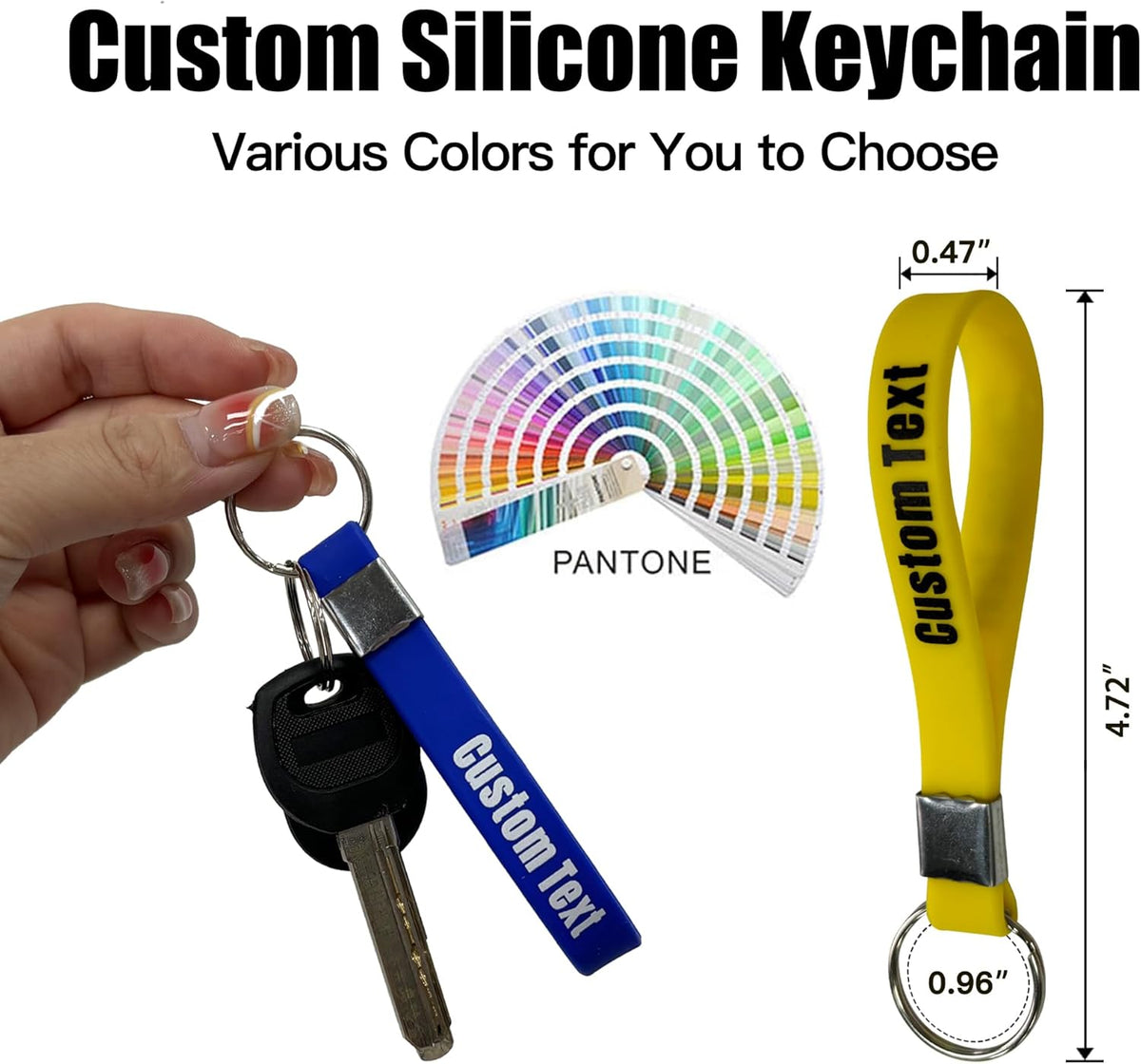 50 Personalized Silicone Keychains for Backpack Key Cellphone, Custom Silicone Keyrings