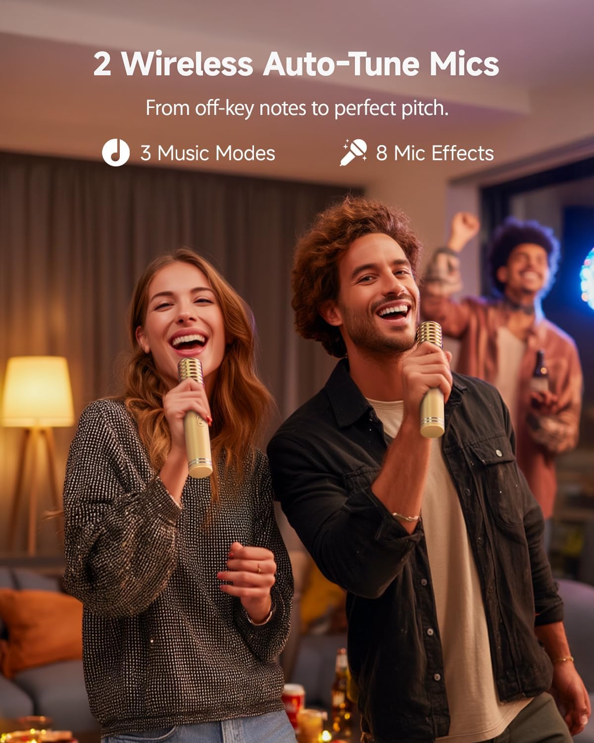 Ikarao Karaoke Machine for Adults, with Lyrics Display Screen, 2 Self-Charging Wireless