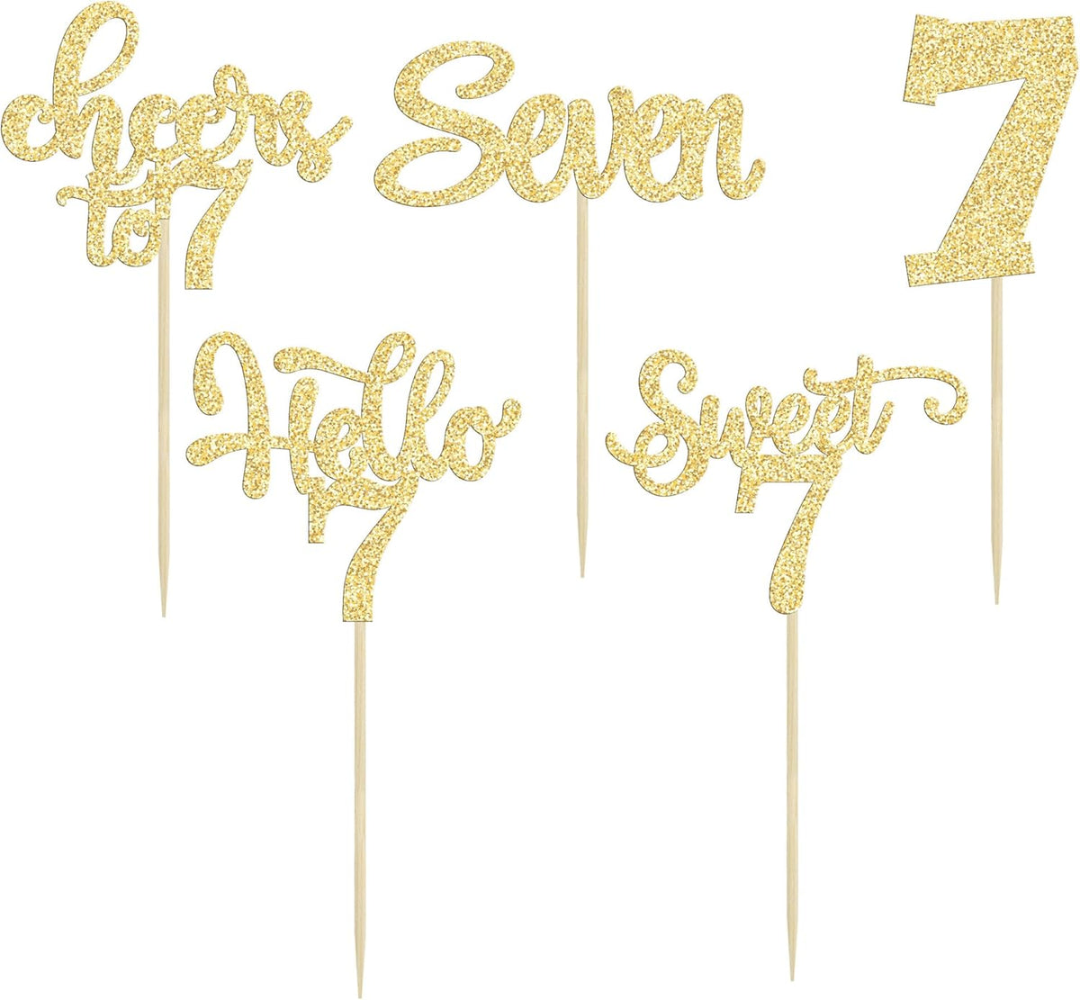30Pcs 7th Birthday Cupcake Toppers Glitter Seven Happy 7 Cupcake Picks Cheers to 7 Years Old Cake