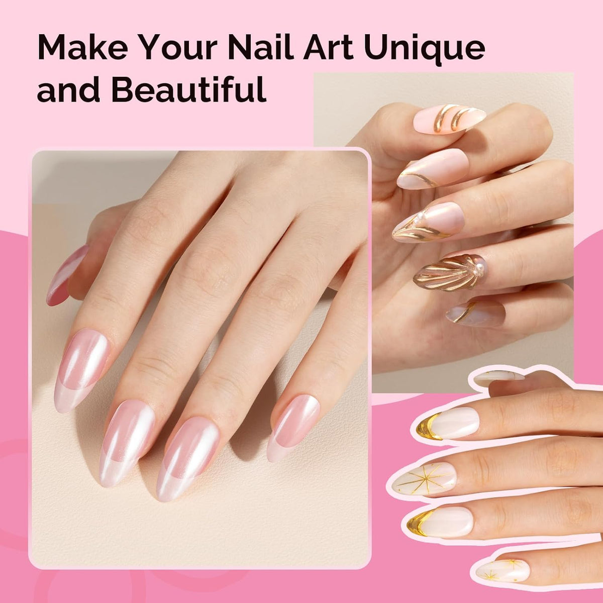 MelodySusie 4Pcs Chrome Nail Powder for Gel Nails, Aurora Fine Glitter Powder Mirror Effect Pigment