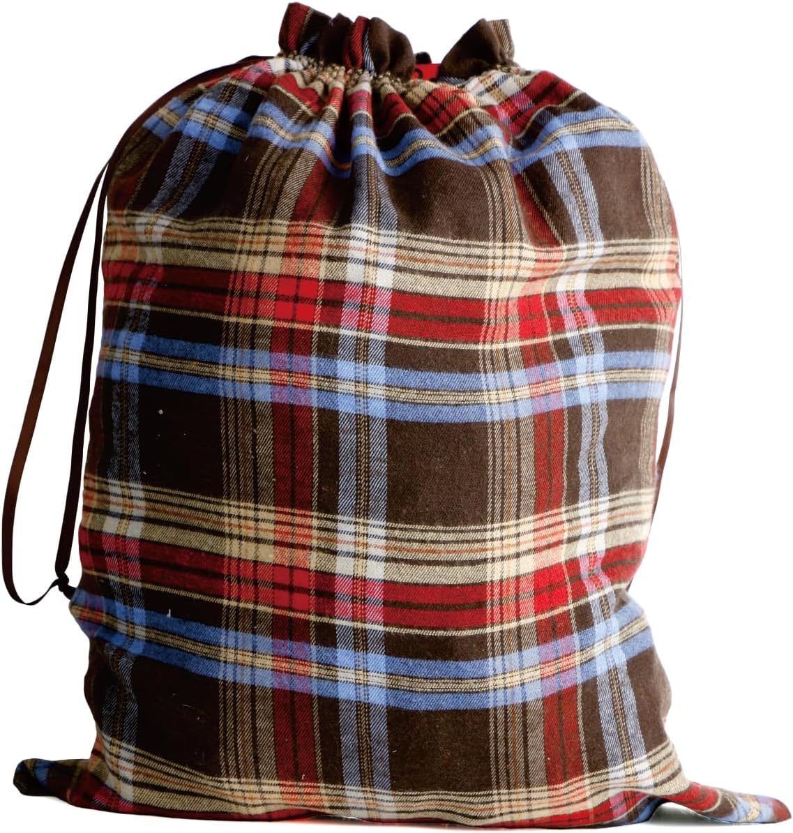 Meseey Large Christmas Gift Bags with Drawstrings Red Green Buffalo Plaid Reusable Sacks Bags Brown