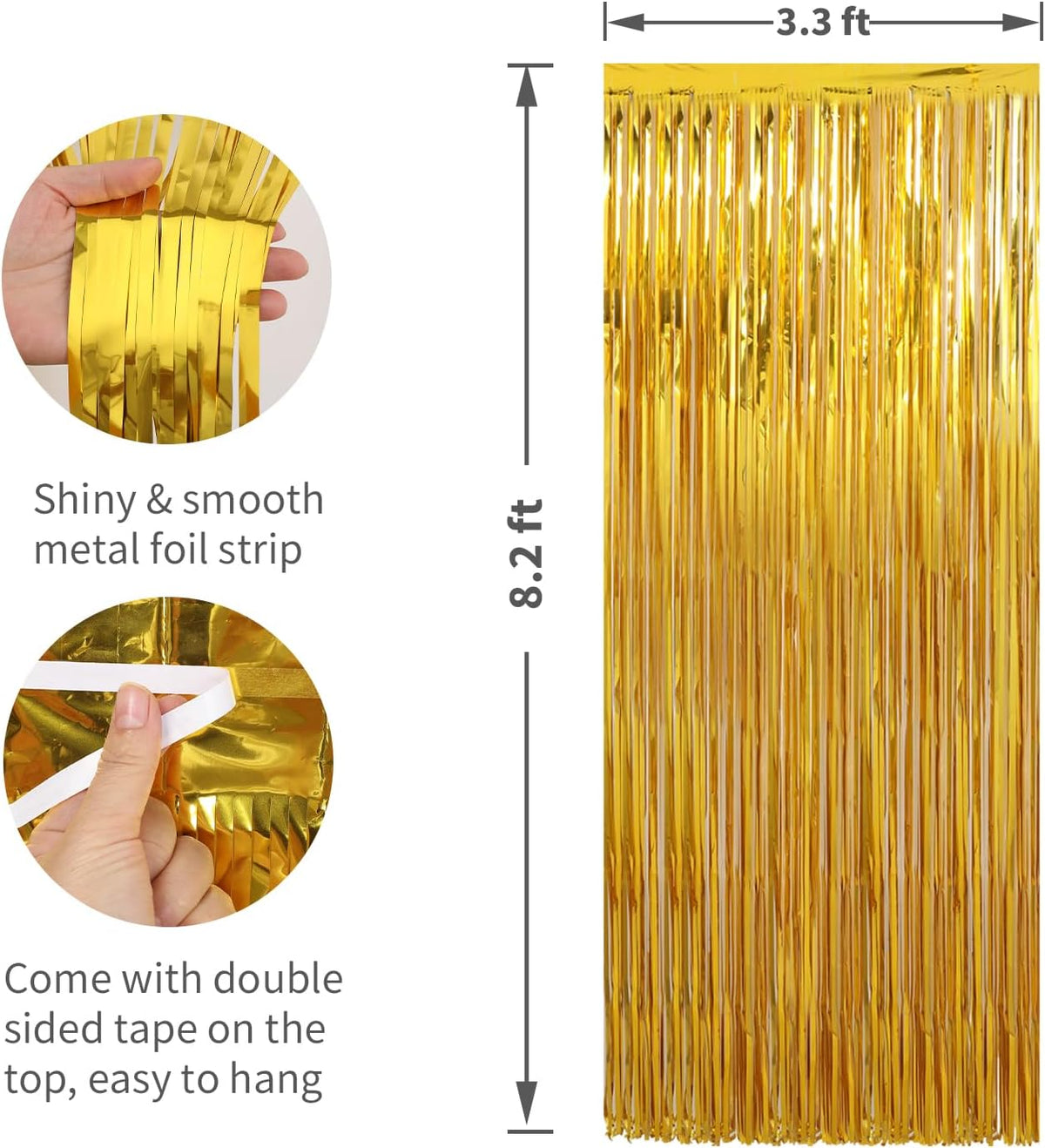6 Pack Gold Foil Fringe Curtains Streamers Party Decorations 3.3 x 8.2 ft, Gold Tinsel Curtain