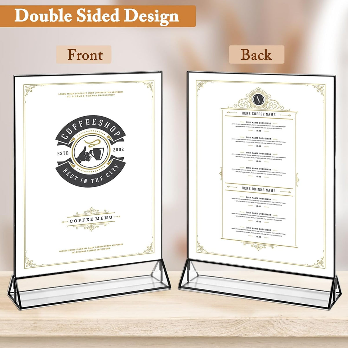 Floroom 12 Pack 8.5x11 Inch Clear Acrylic Sign Holders, Double-Sided Black Display Stand Picture