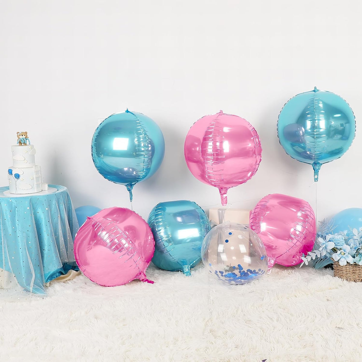6Pcs blue Pink Round Foil Balloons,Giant 4D Round Ball Balloon,22 Inch Metallic blue Pink Balloons
