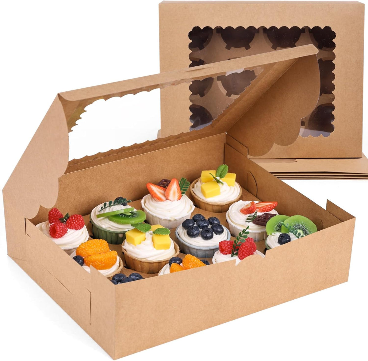 VGOODALL 6PCS Kraft Cupcake Containers, 12 Count with Window Boxes Holding 72 Pastry Box for