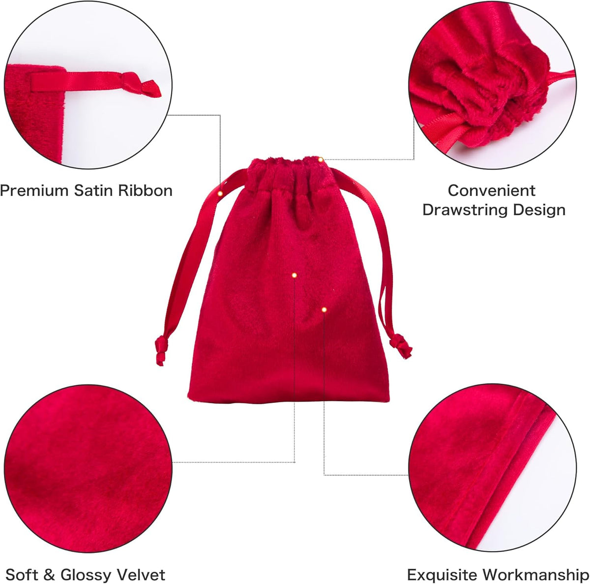 QIANF 12pcs Red Velvet Drawstring Bags 4x6 inches Velvet Cloth Small Gift Bags Jewelry Pouches for