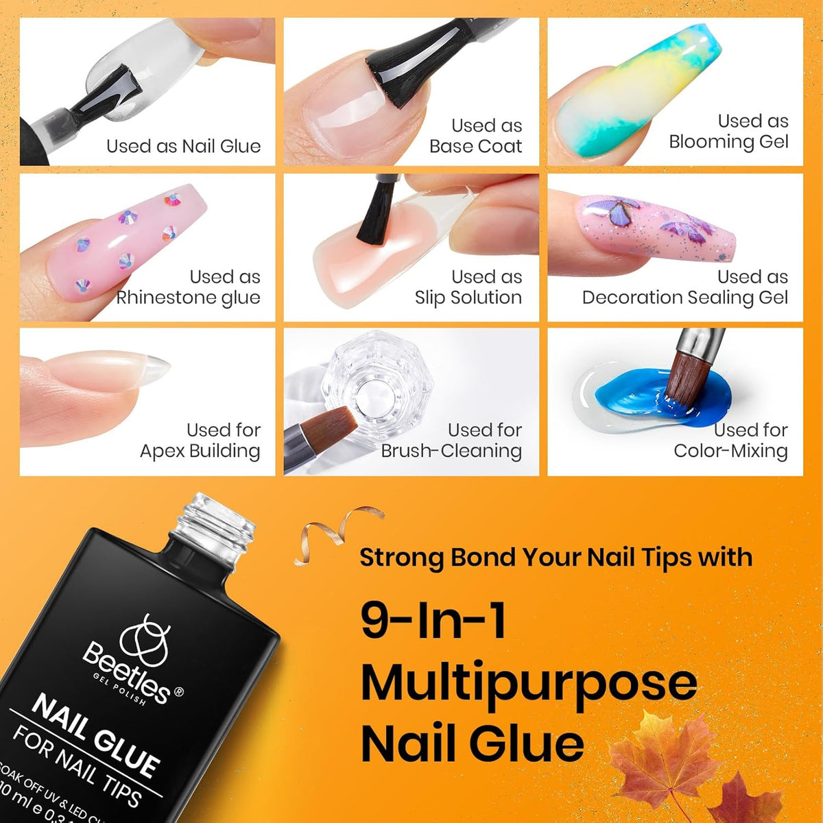 Beetles 9 In 1 Gel Nail Glue Nail Dehydrator Kit for Acrylic Nails Acid Free & Hema-Free
