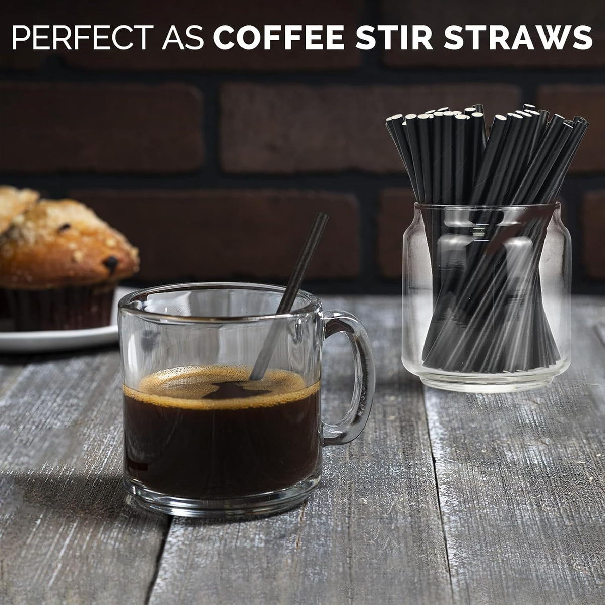 [500 Bulk] 5.75 inch Black Short Paper Straws, Stir Straws for Cocktail, Coffee, Mixed Drinks