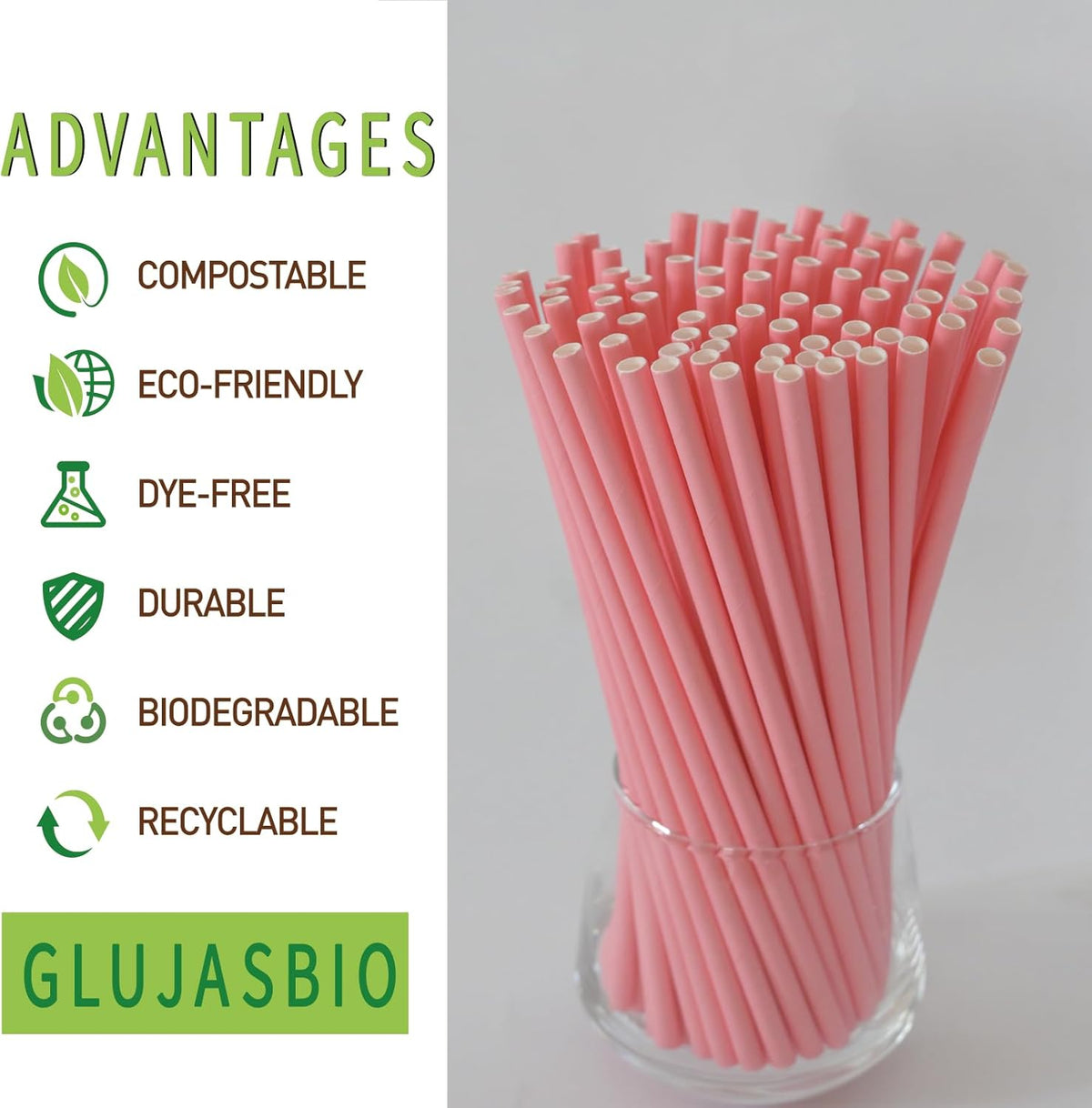 GLUJASBIO Pink Paper Straws Drinking Disposable Pastel Straws Bulk Party Suppliers for Girls Party