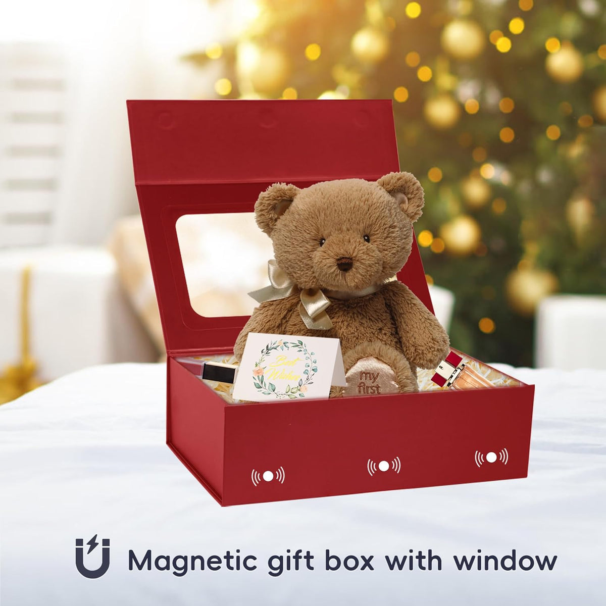 TIACABO Red Large Gift Box with Window, 13.5"x9"x4.3" Bridesmaid Boxe for Gifts Giving,Birthday