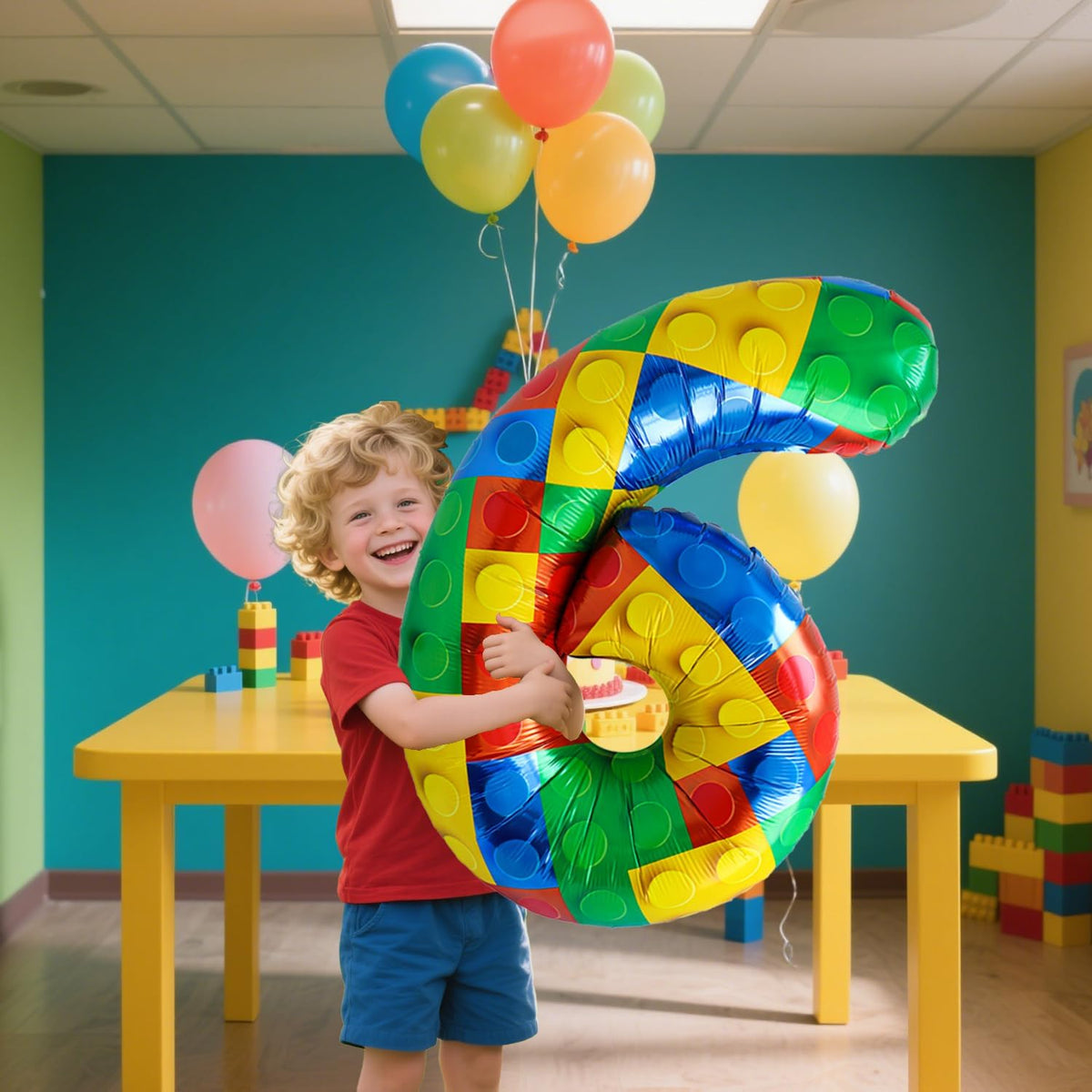32 Inch Stackable Block Number Balloon – Colorful Brick Building Themed Big Helium Digits for Kids
