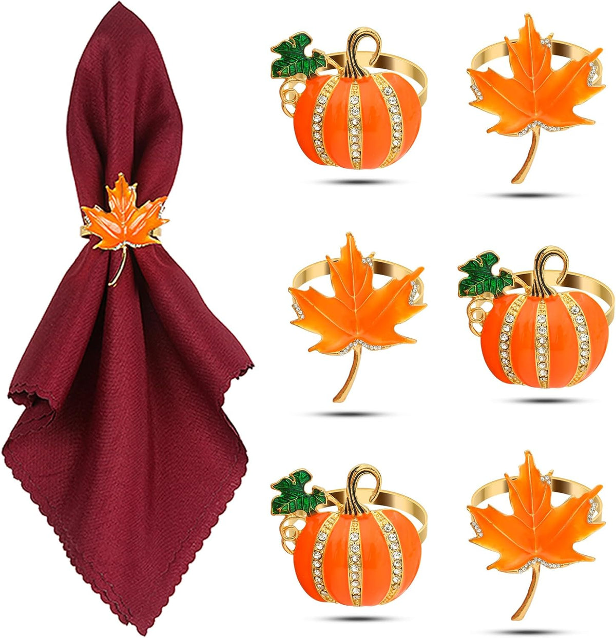KPOSIYA Fall Napkins Rings, 6 Pcs Thanksgiving Napkin Ring Fall Maple Leaf Napkin Rings and