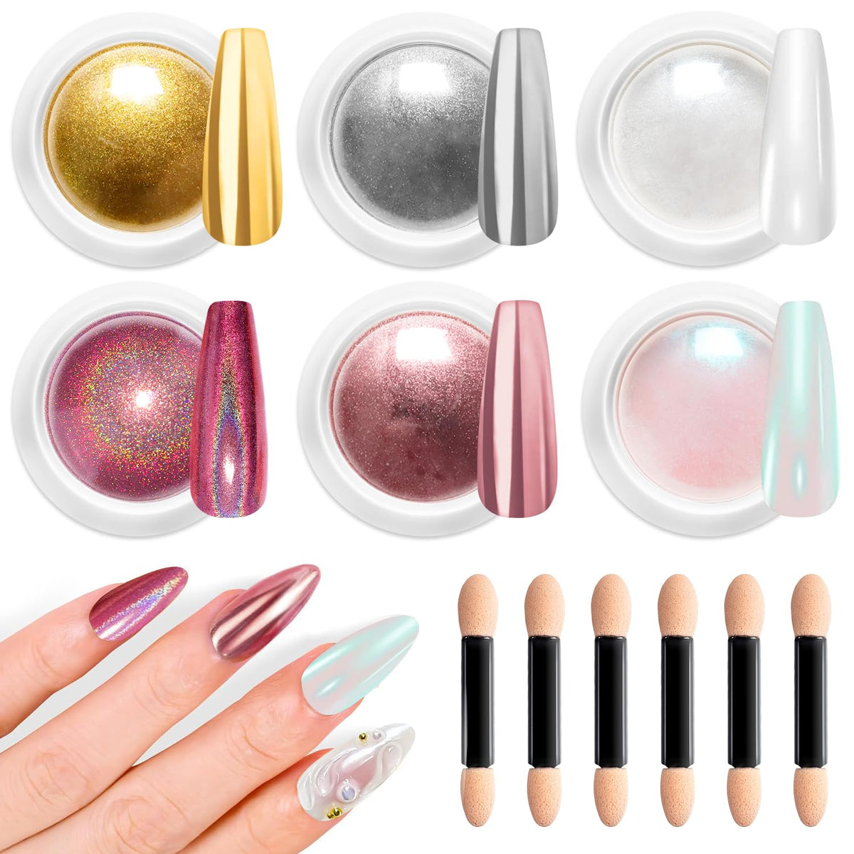 Mermaid Gold Chrome Nail Powder: 6 Colors Mirror Effec Green/Pearl Chrome Nail powder,Magic Mermaid