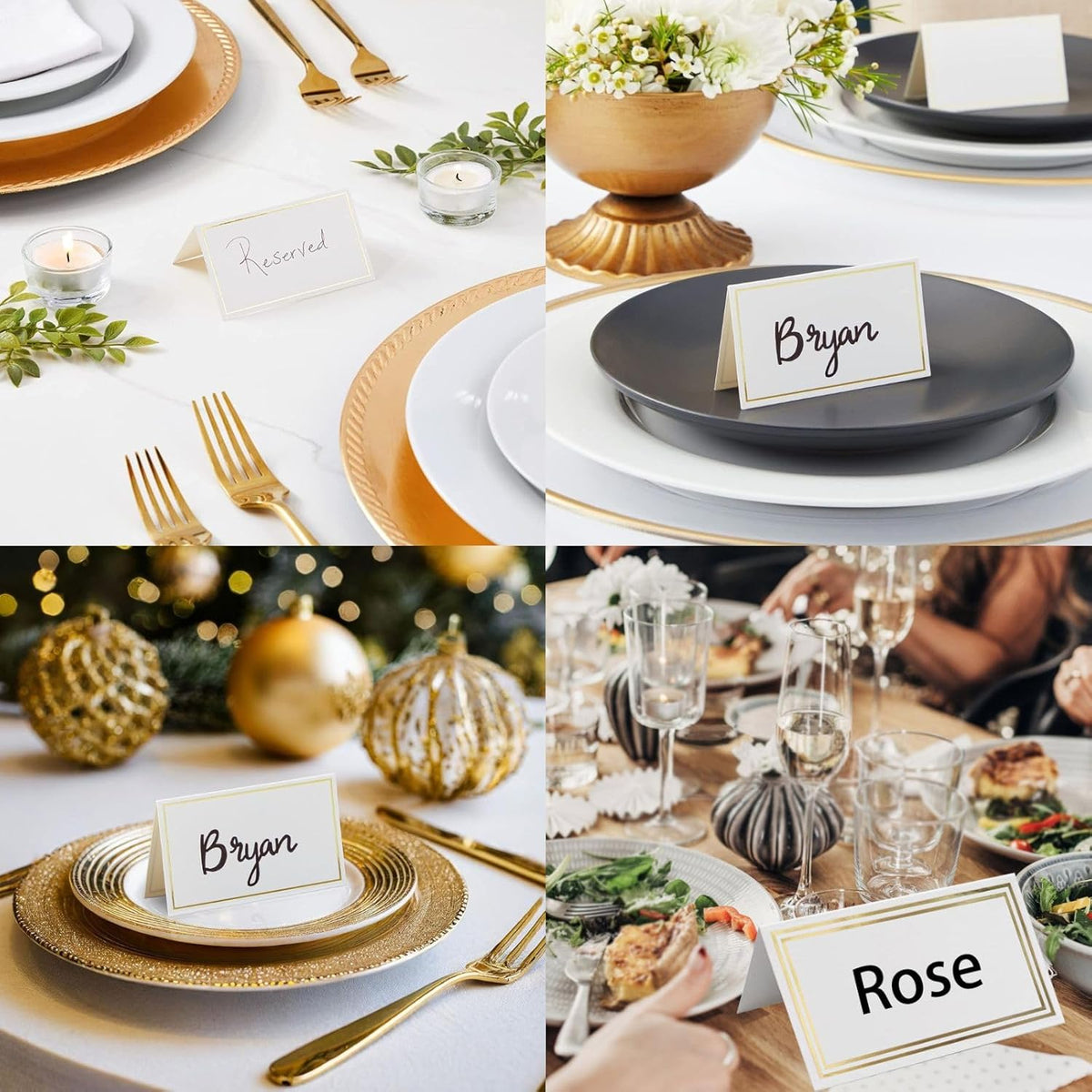 50Pcs Table Place Cards Wedding Name Cards with Gold Foil Border White Blank Small Tent Card for