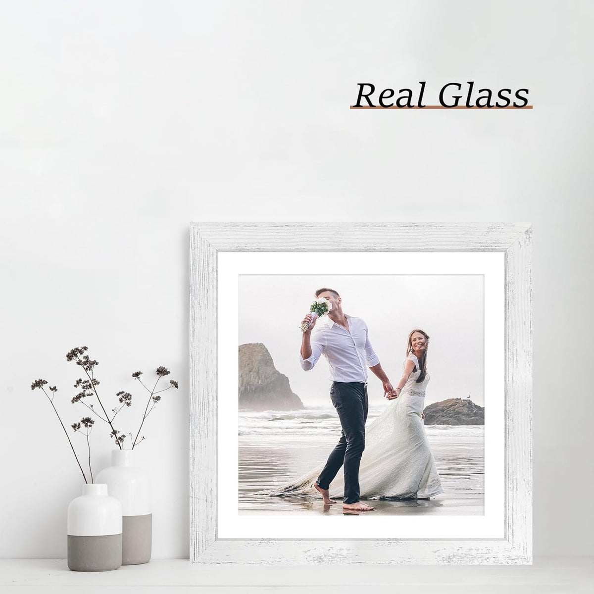 12x12 Picture Frame Set of 4 with Tempered Glass, Display 10x10 Pictures with Mat or 12 x 12