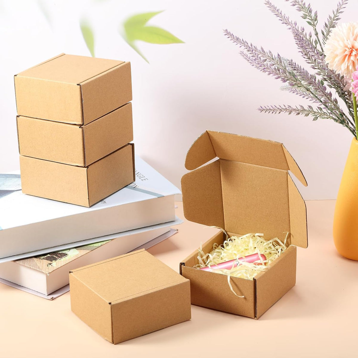 Qilery 200 Pcs Shipping Boxes Cardboard Gift Corrugated Cardboard Brown Boxes Mailer Packaging for