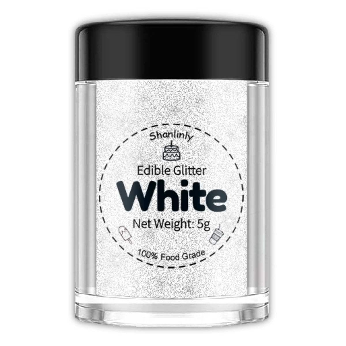 Shanlinly White Edible Glitter for Cakes Drinks - Food Grade 5g Shimmer Luster Glitter Dust Edible