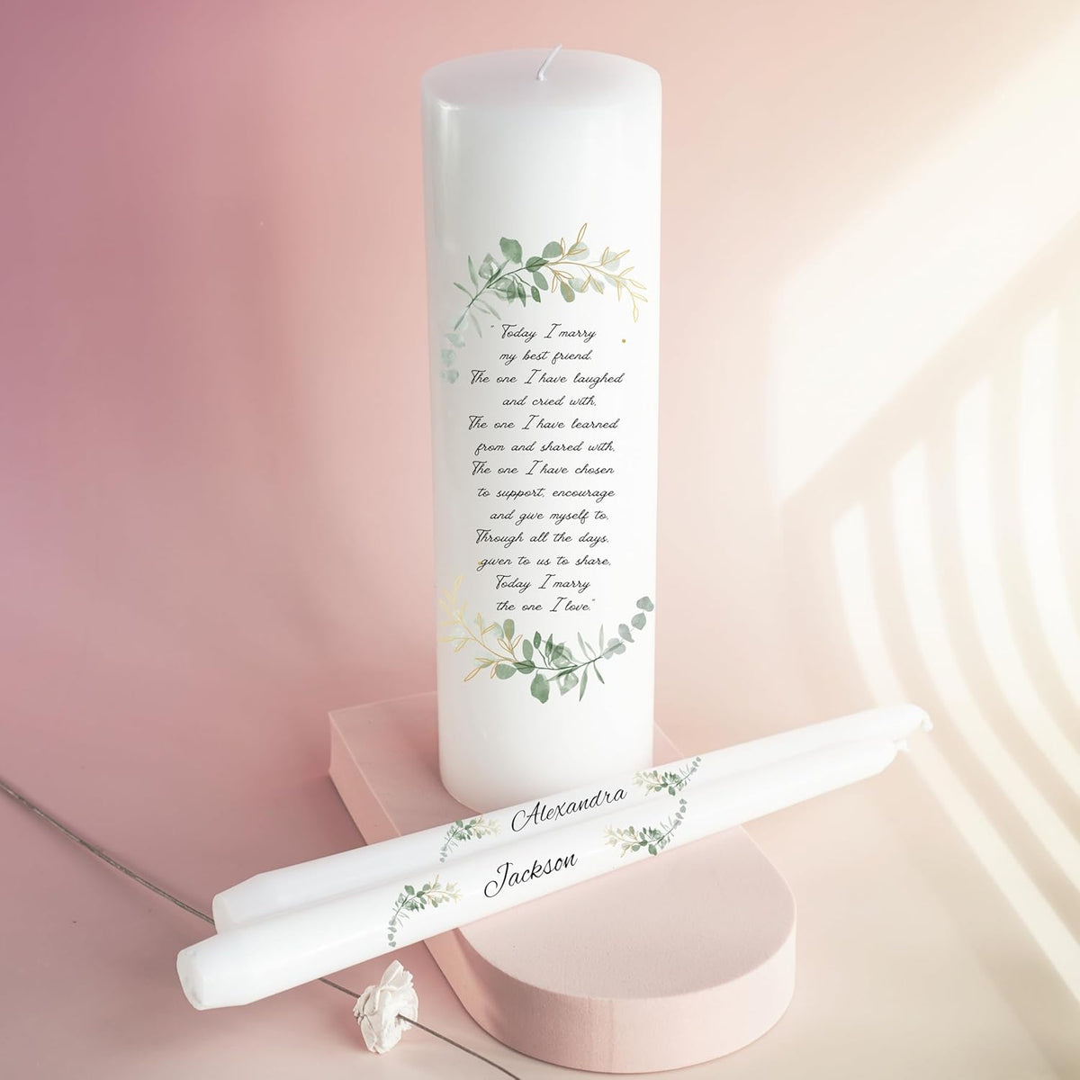 Unity Candles for Wedding, Modern Unity Set, Custom and Personalized Taper Candles with Bible