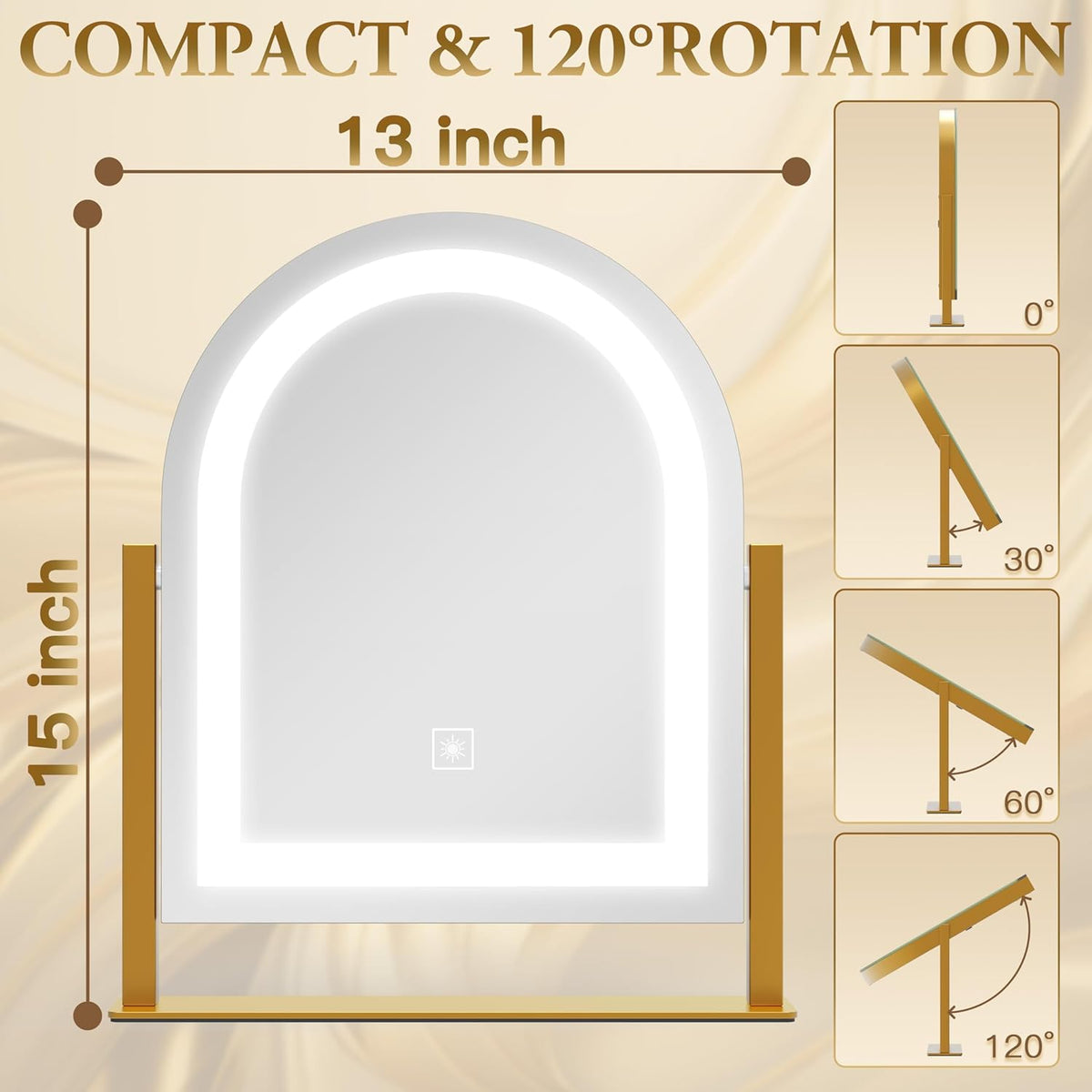 Lighted Makeup Mirror with 3-Color Dimmable Lighting, with Removable 10x Magnifier, Smart Touch