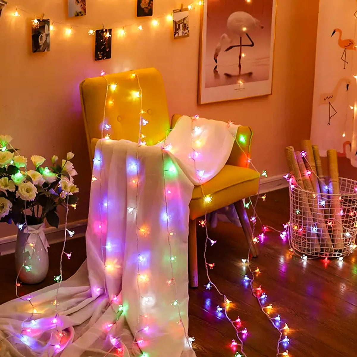 Flower Fairy String Lights, 33ft 100 LED Cherry Blossom Plug in Easter Christmas Tree Hanging Décor