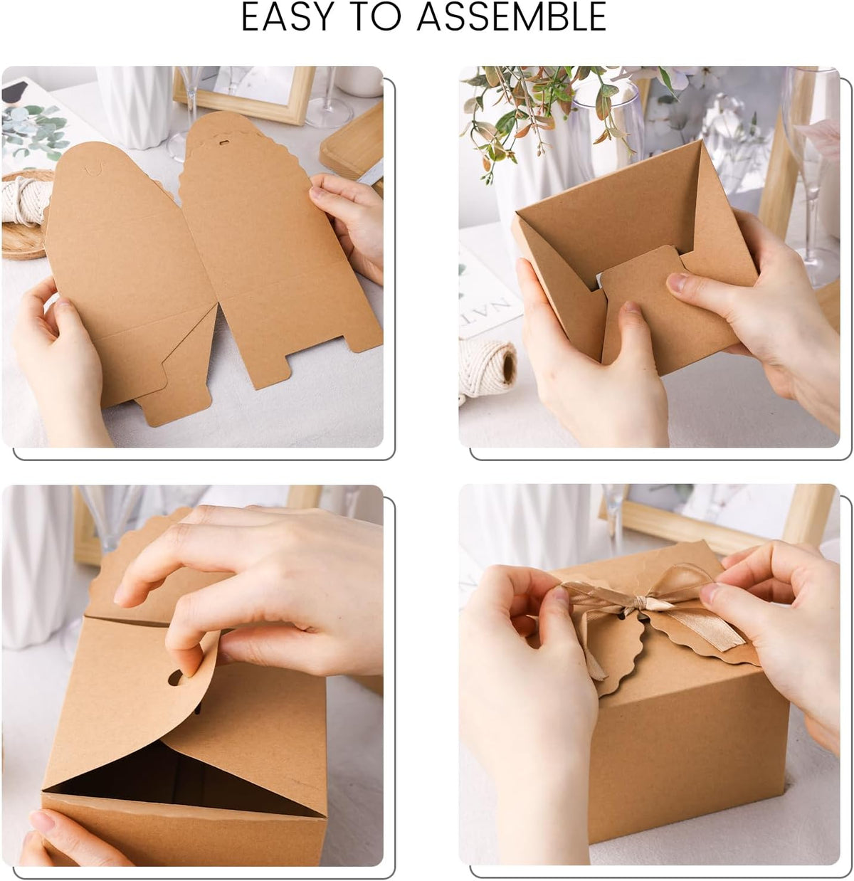 VGOODALL 10PCS Gift Boxes, 4.7" x 4.7" x 3.5" Brown Candy Boxes with Ribbon Mini Kraft Paper Party