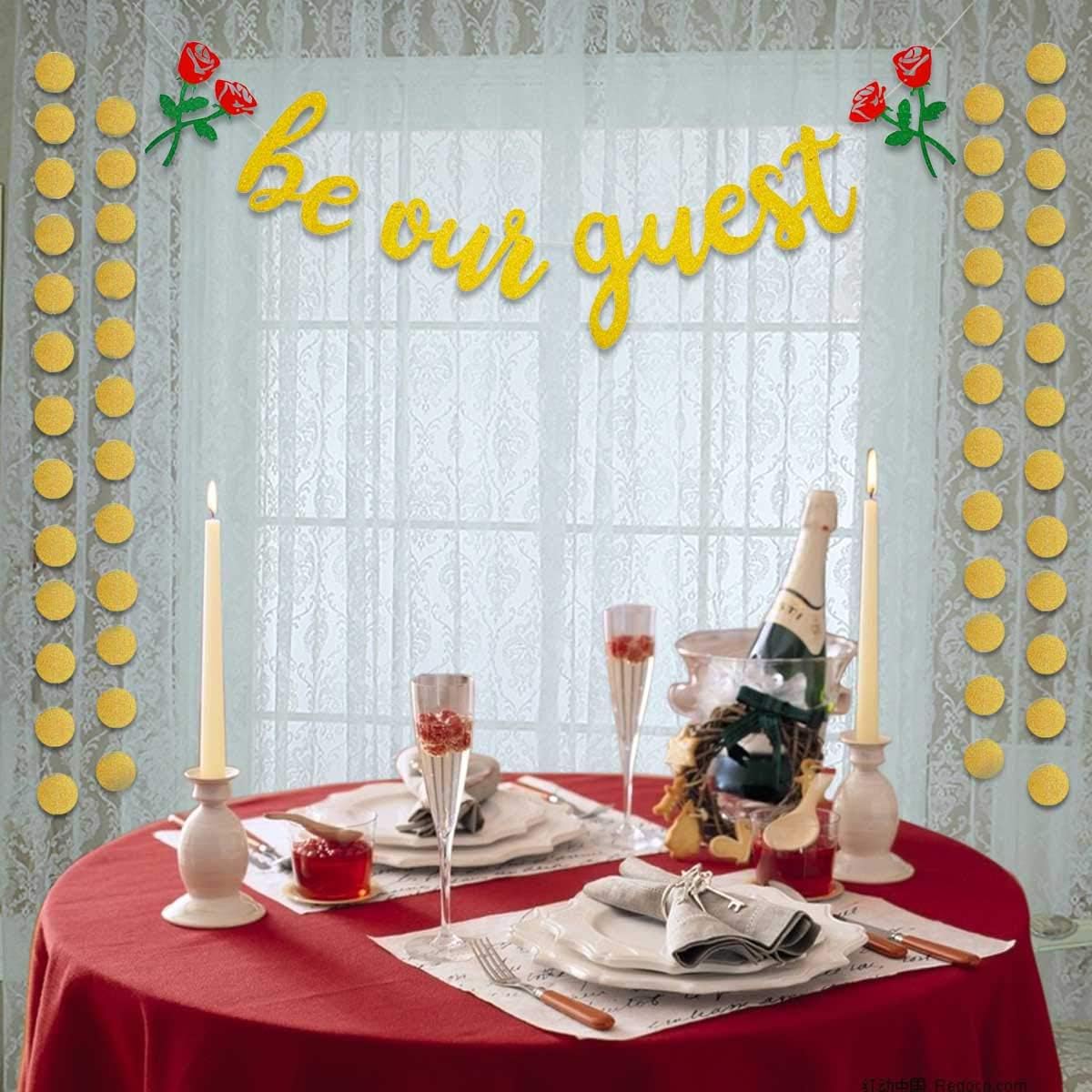 Be Our Guest Gold Sign Banner - Reception Banner for Beauty And The Beast Party, Bridal Shower