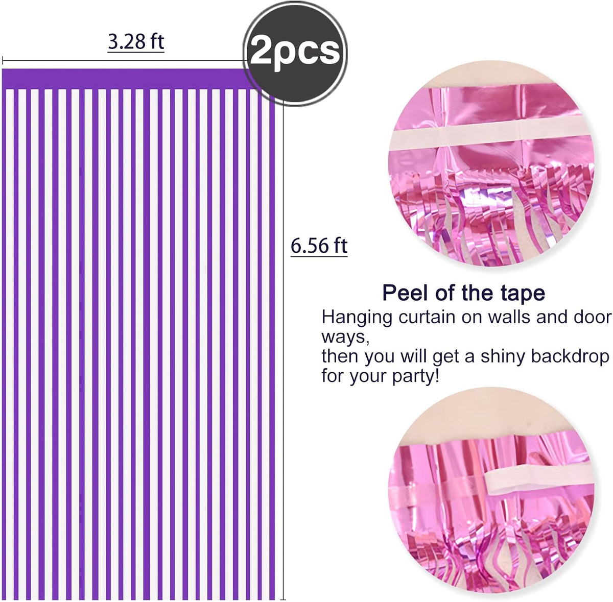 2 Pcs Purple Metallic Tinsel Foil Fringe Curtains Backdrop, 3.28 ft x 6.56 ft Streamers for