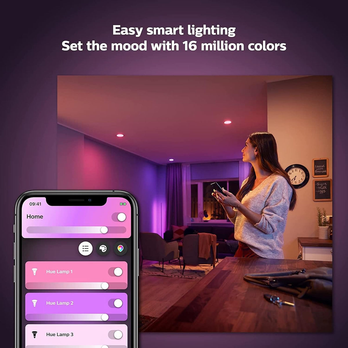 Philips Hue Smart 85W BR30 LED Bulb - White and Color Ambiance Color-Changing Light - 4 Pack