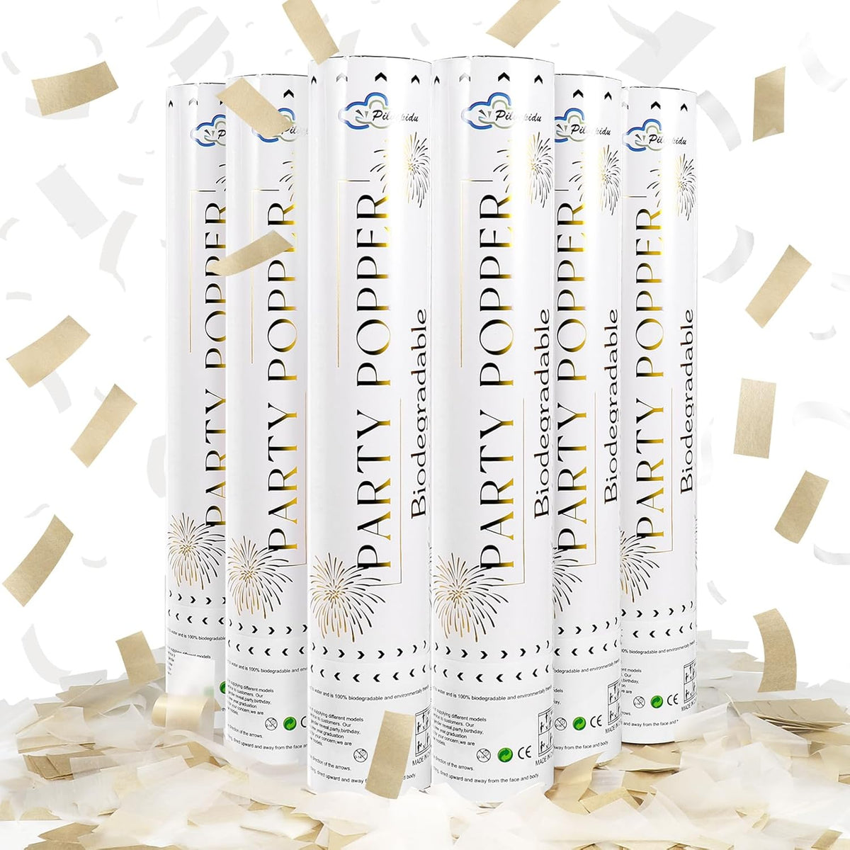 White Mix Gold Rice Confetti Cannon,6Pack Biodegradable Mulitcolor Confetti Poppers Party
