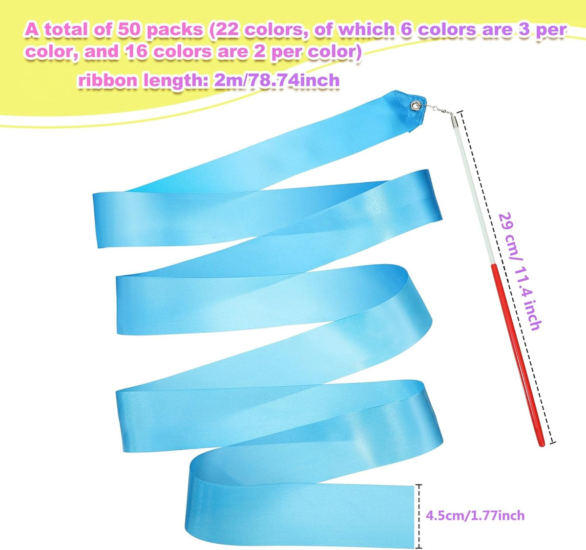 Yilloog 50 Pcs Ribbon Dancing Wands Party Favors, 78.7 Inch Artistic Gymnastics Ribbon Streamers