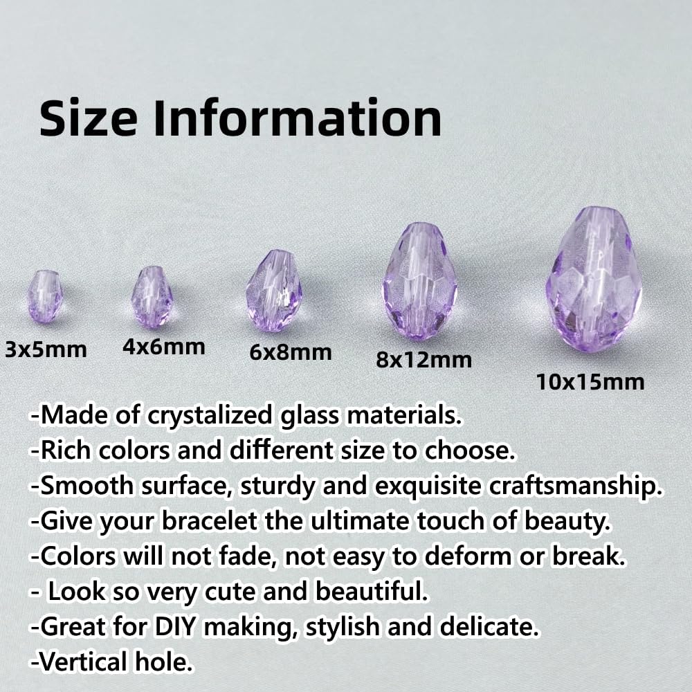 100pcs 8x12mm Teardrop Crystal Glass Beads for Jewelry Making, Faceted Vertical Hole Teardrop Glass