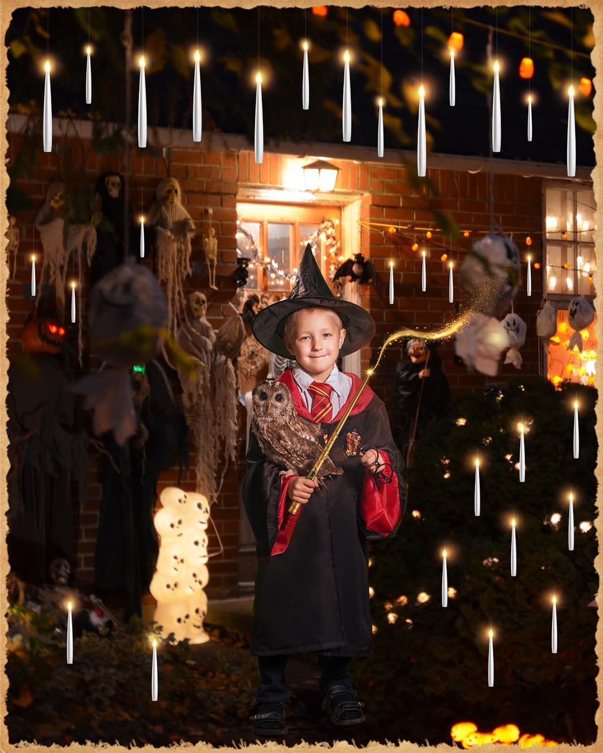 Floating Candles with Wand - 12 Pack Halloween Decorations Magic Flameless Candles Flickering Warm