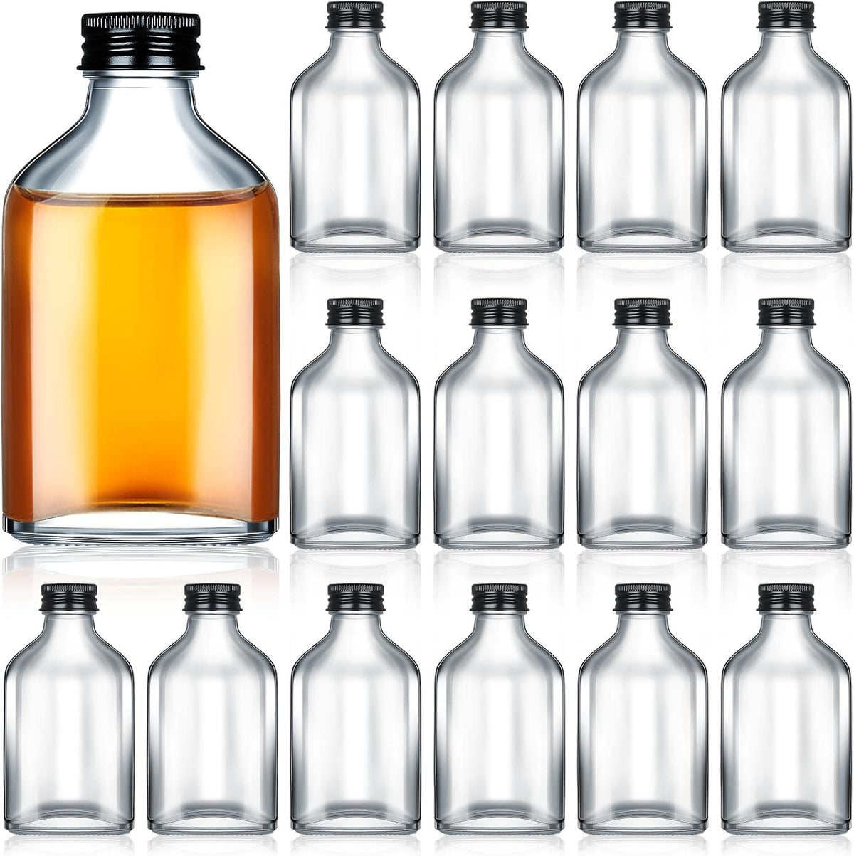 Patelai 32 Pcs Clear Glass Bottles with Caps Mini Glass Flask Liquor Bottles Empty Alcohol Shot