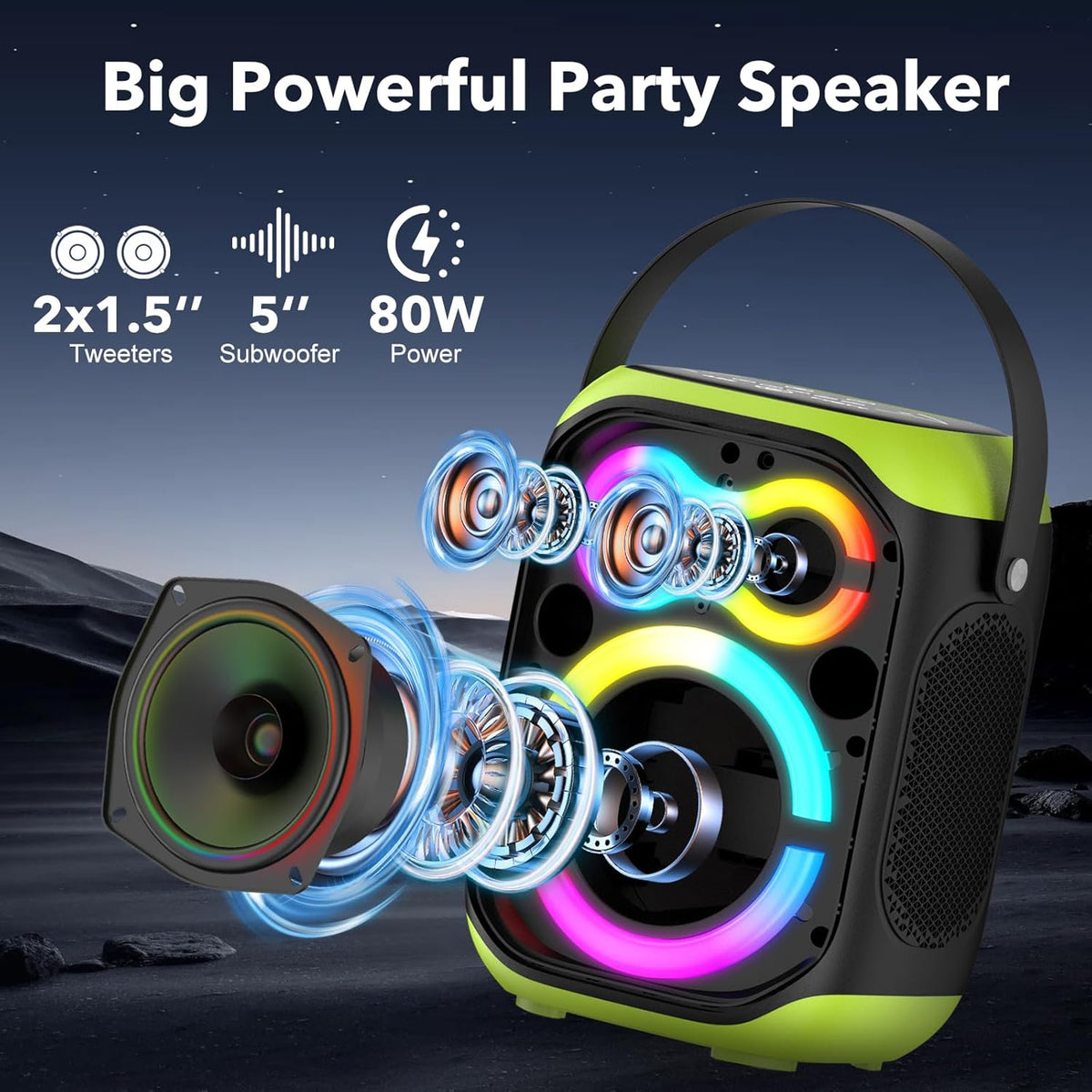Portable Bluetooth Speakers 80W Big Powerful Wireless Outdoor Loud Stereo Deep Bass Sound Boombox