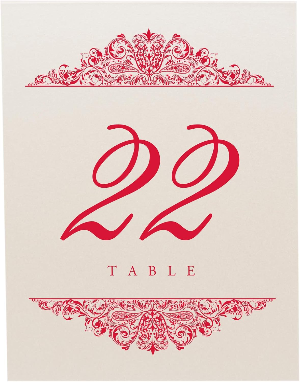 Paisley Wedding Table Numbers (Select Color/Quantity), Champagne, Ruby Red, 1-200, Double Sided