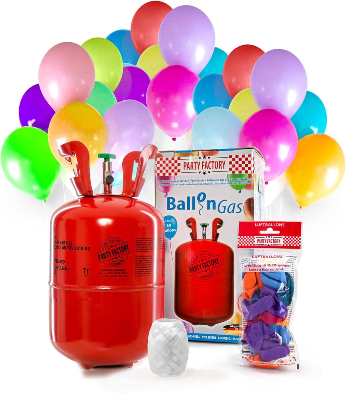 Party Factory Helium Tank for up to 30 Balloons incl. Latexballoons, Helium Cylinder 7 cu. ft. Gas