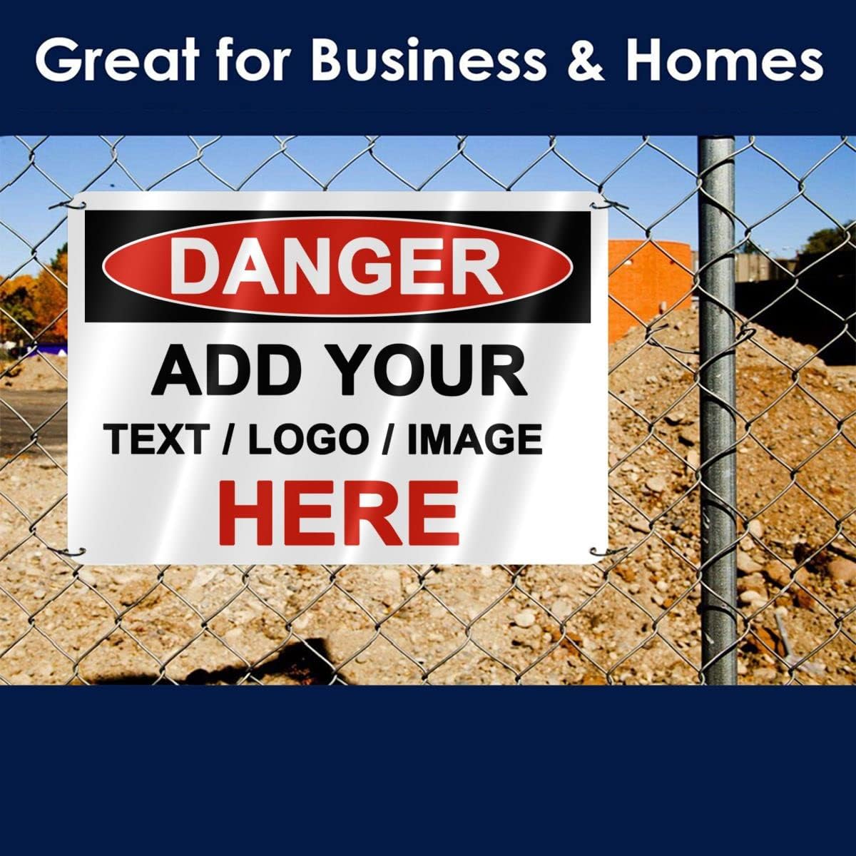Custom Danger Signs Outdoor Metal - 12 x 8 Personalized Aluminum Caution Signs Rust-Proof Warning