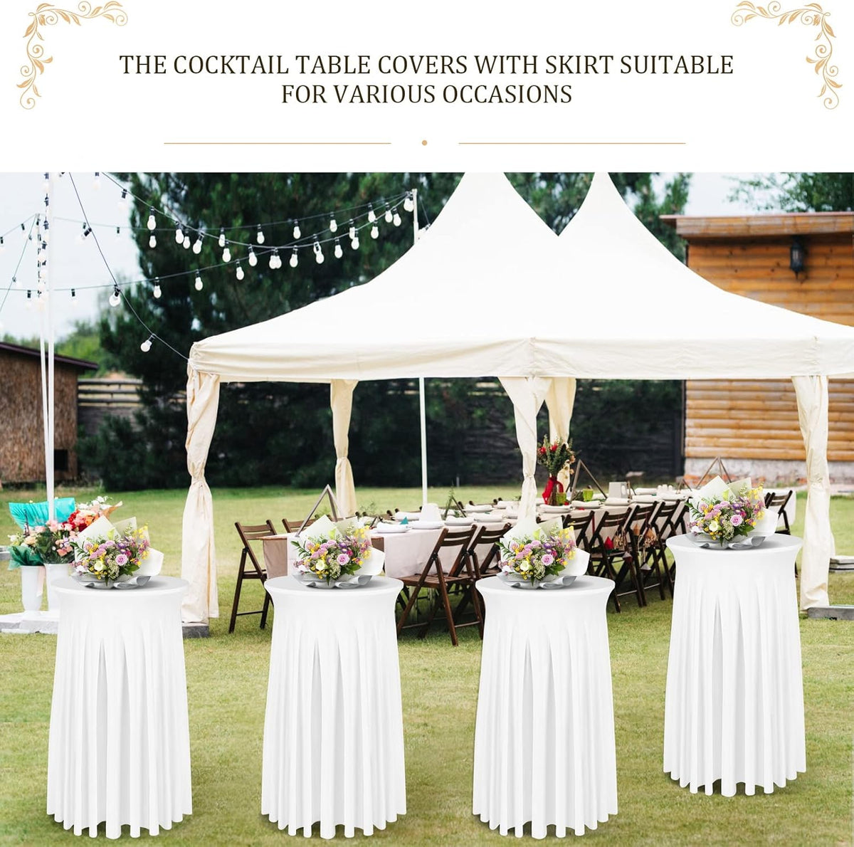 Cocktail Table Covers - 2 Pack 32"x 43" White Cocktail Table Tablecloth with Natural Wavy Round