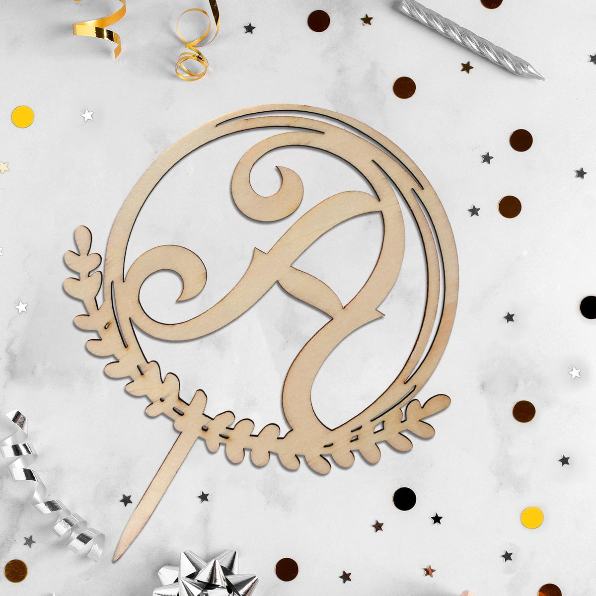 LINGTEER Personalized Inital Letter A Wooden Cake Topper Perfect for Birthday Rustic Wedding