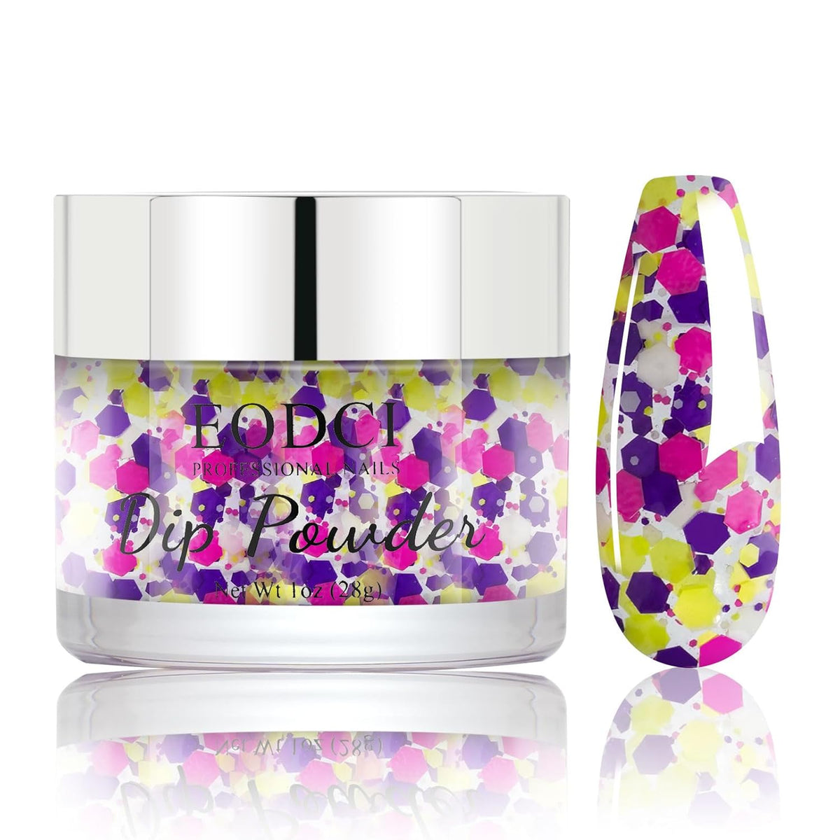 Dip Powder For Nails - Purple Pink Lime Green Hexagon Sequins - No Lamp Curing - Long Lasting