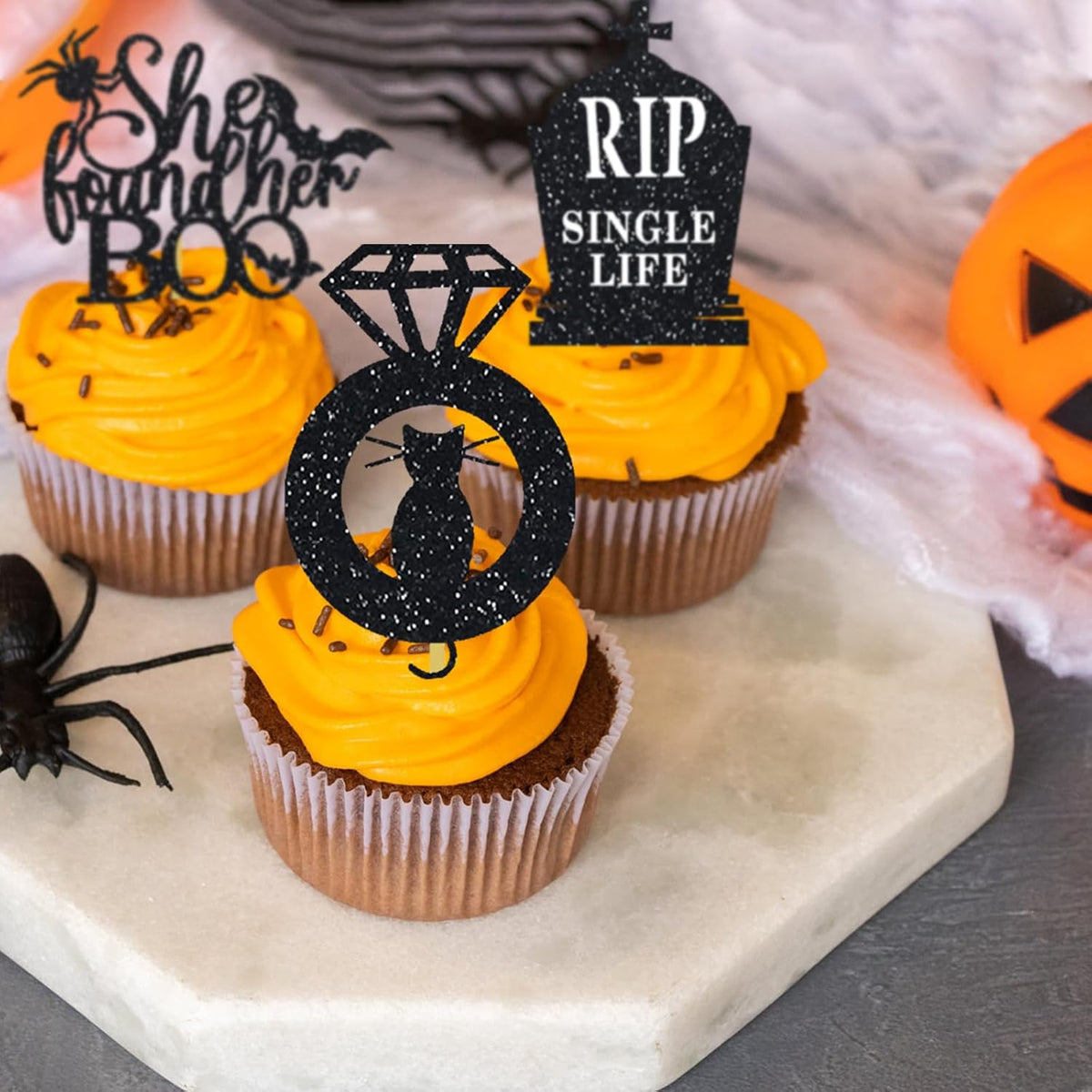 Halloween Bachelorette Cupcake Topper She Found Her Boo Rip Single Life Miss To Mrs Ring Cat Skull