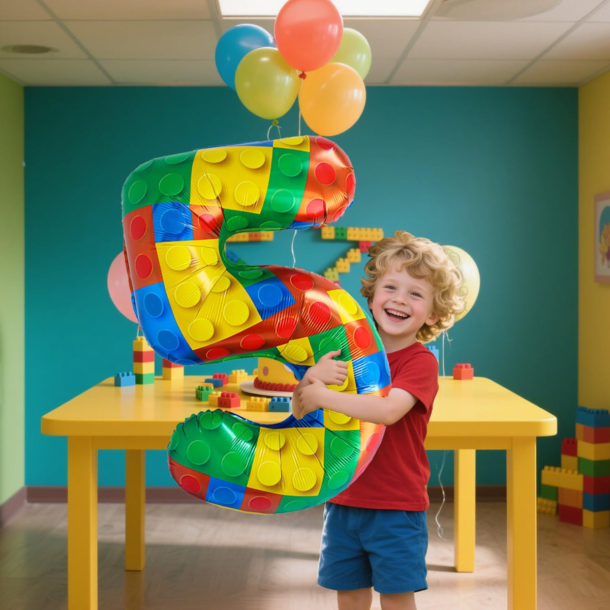 32 Inch Stackable Block Number Balloon – Colorful Brick Building Themed Big Helium Digits for Kids