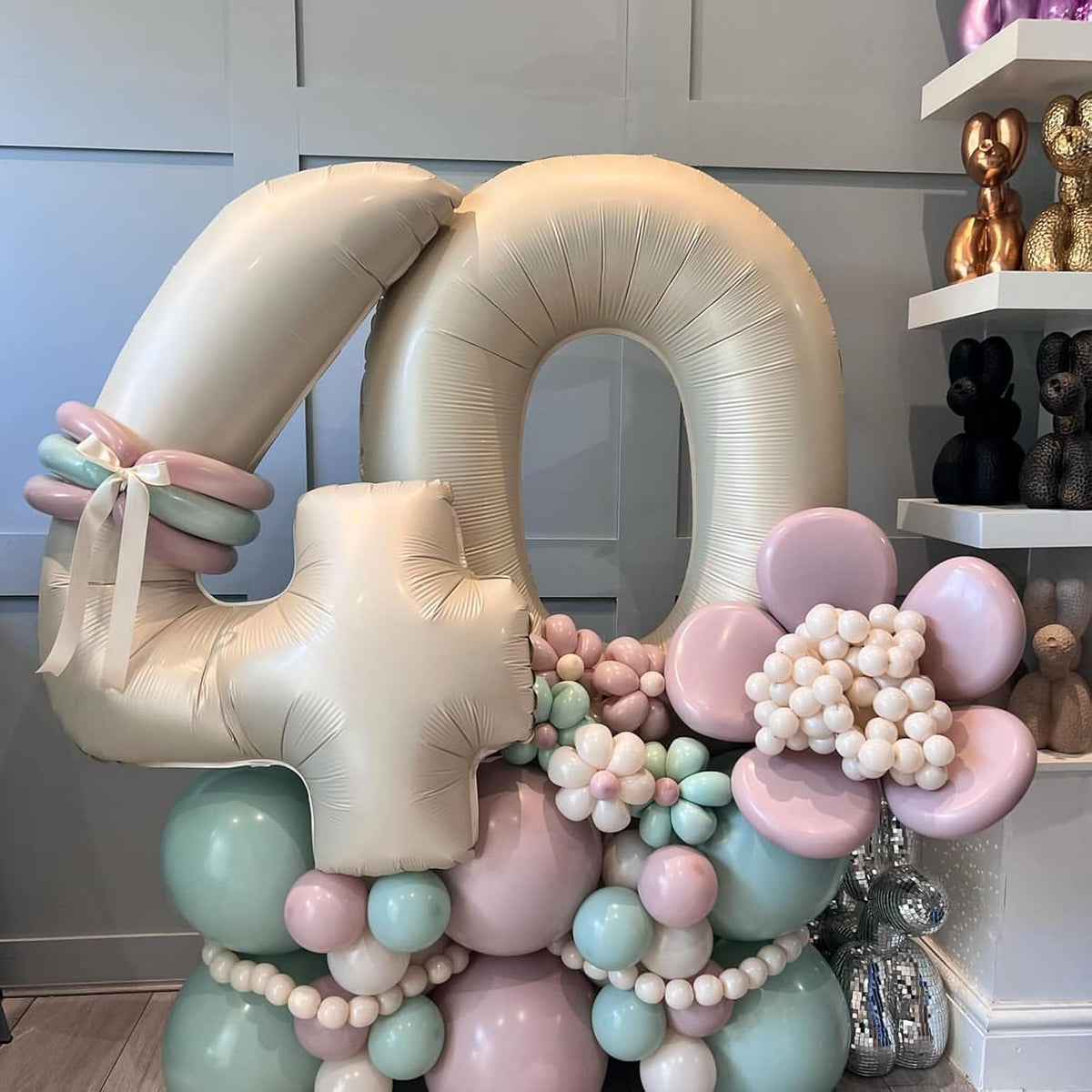 40 Inch Large Cream Numbers Balloons 0-9, Self Inflating White Sand Foil Number 0 Helium Balloon