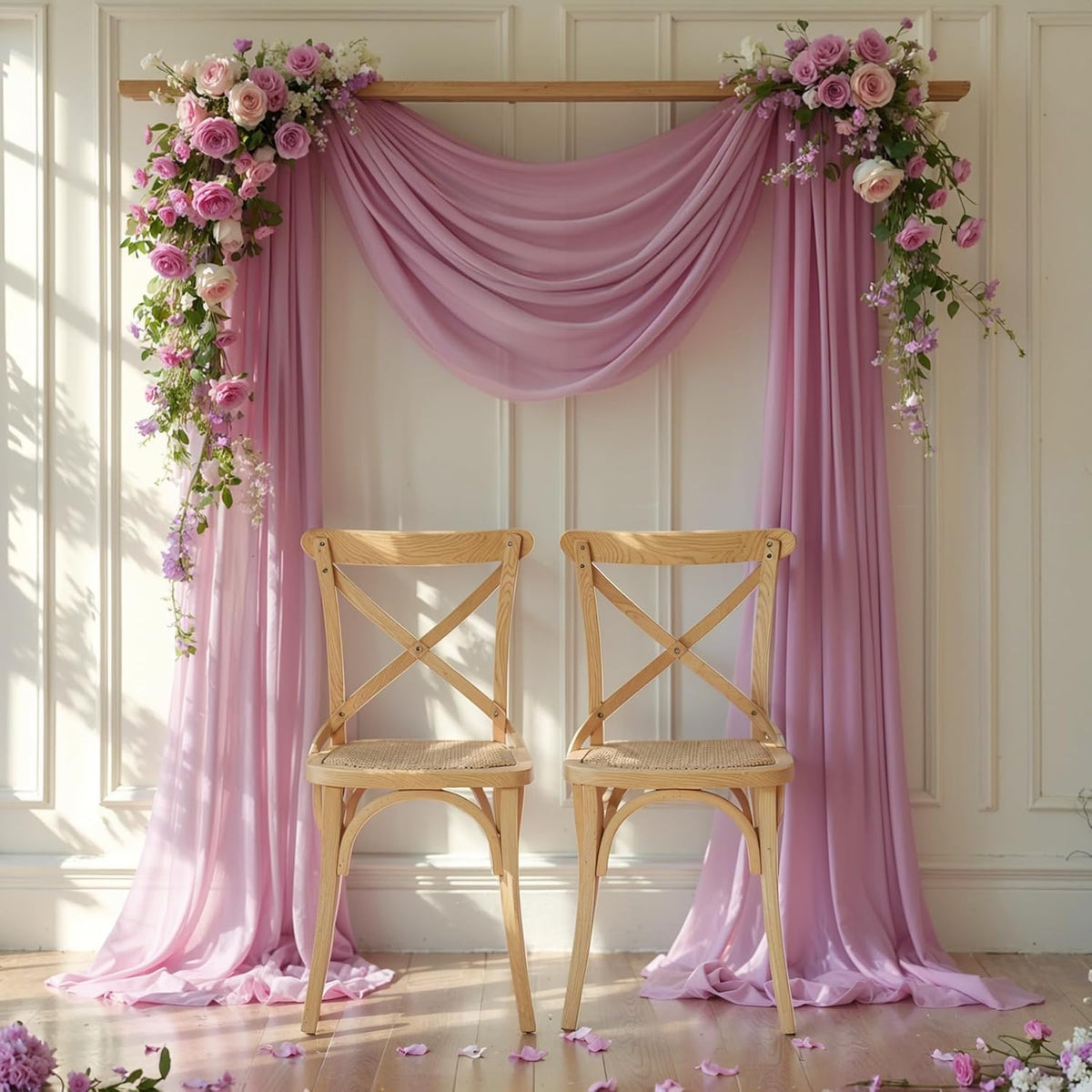 Wedding Arch Draping Fabric, 2 Panels 28" x 19Ft Dusty Rose Arch Drapes Sheer Backdrop Curtain for