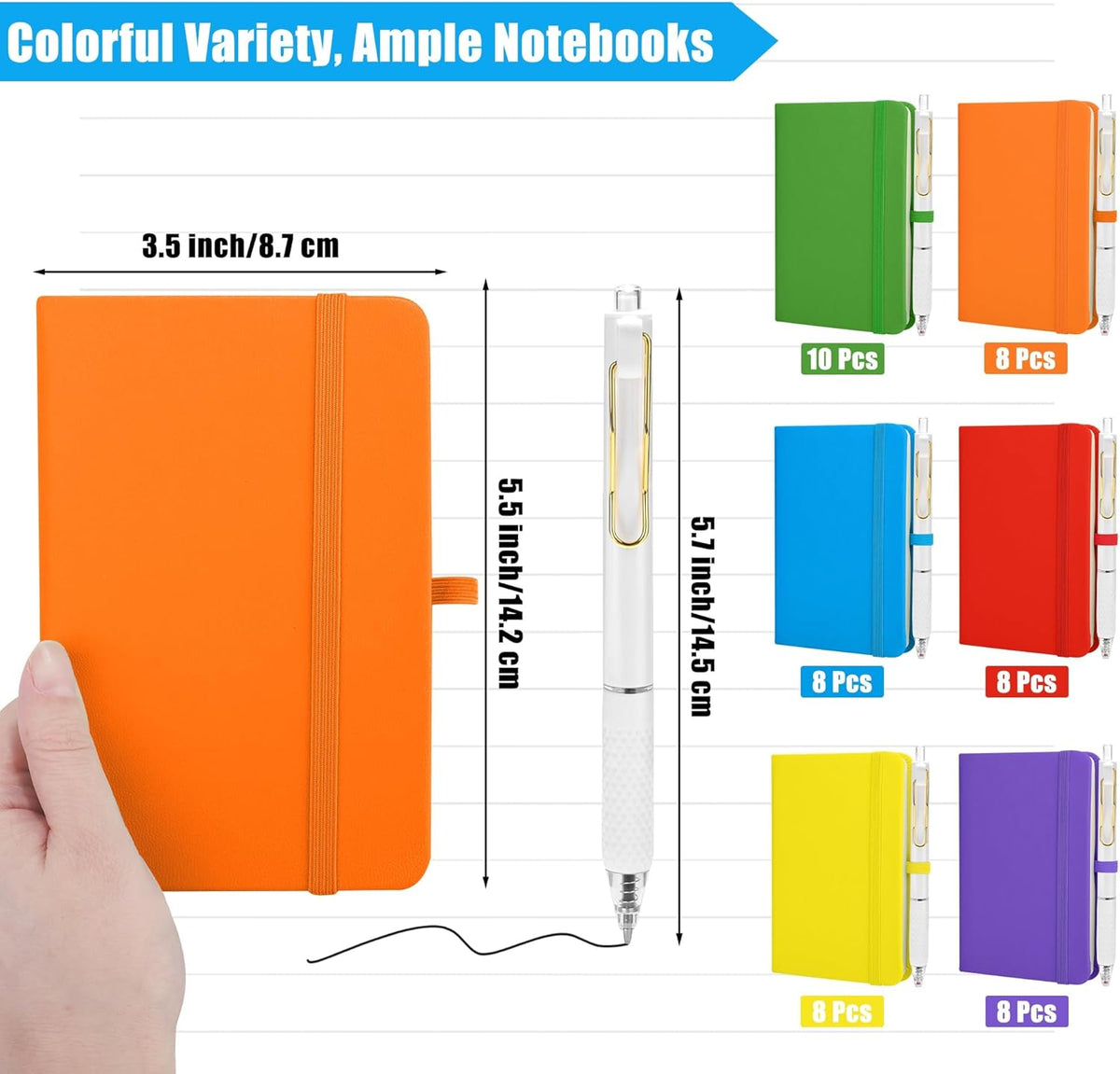 Aneco 50 Sets Pocket Notebook Journals with Pens, A6 Mini Hardcover PU Leather Lined Notebooks 3.5