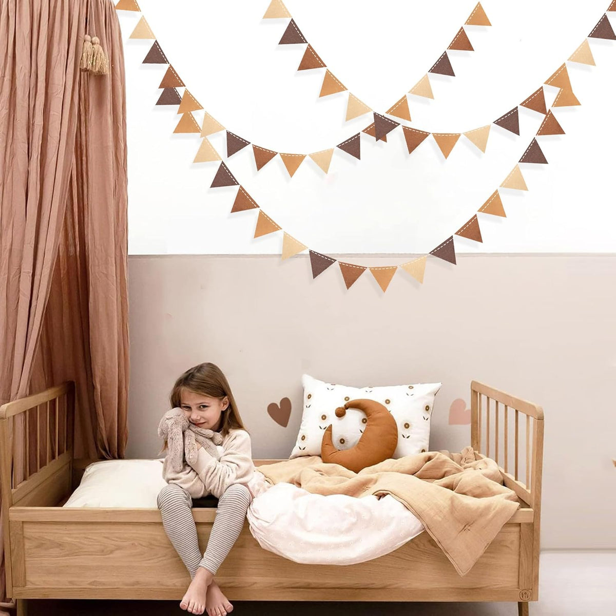 Brown Party Decorations Ombre Brown Felt Hanging Triangle Mini Bunting Pennant Banner Flag for