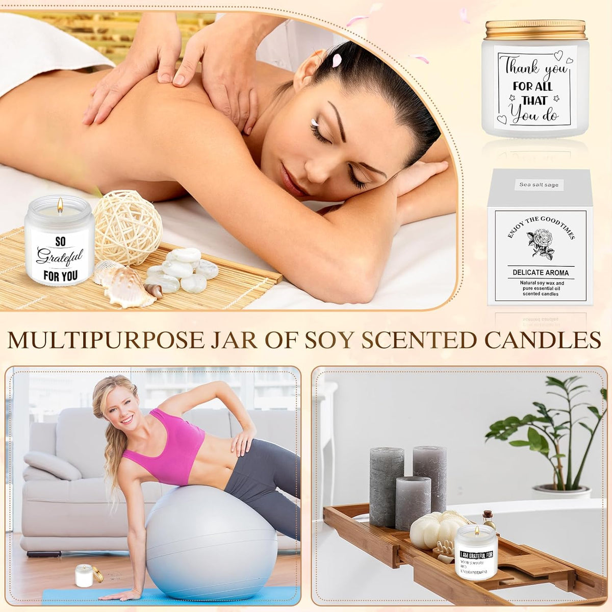 MTLEE 20 Pcs Thank You Gifts Candles 3.5 oz Employee Appreciation Inspirational Scented Soy Wax